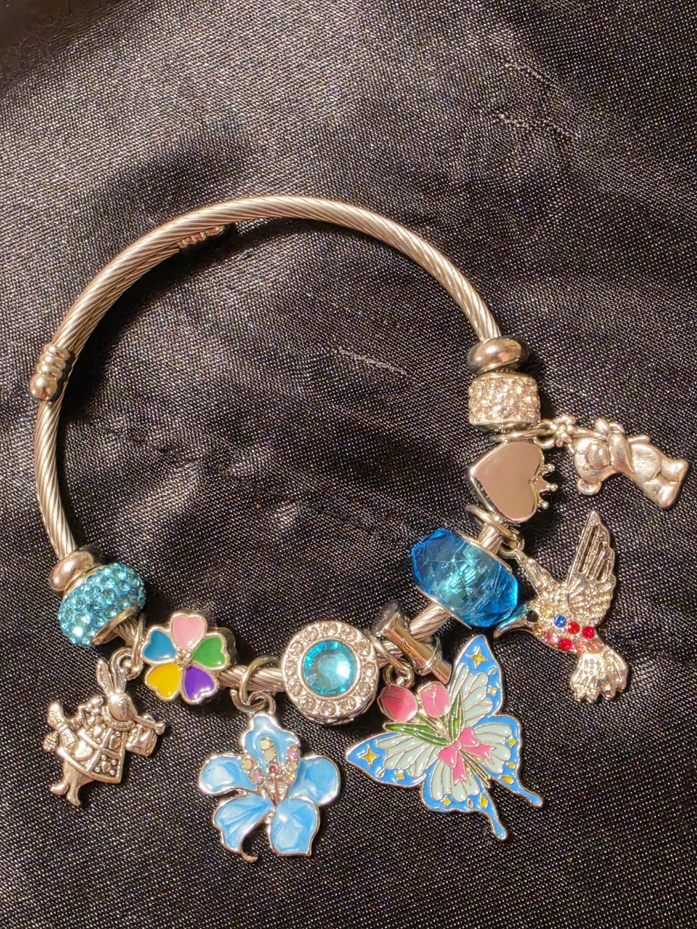 Silver-Tone Blue & Multicolor Charm Bracelet with Enamel Accents